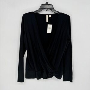 J. Jill Women Black Long Sleeve Surplice Wrap Knot Front Stretch Top Size Small